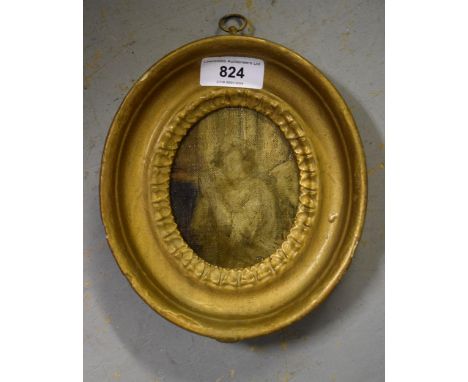 18th/19th Century oil on canvas laid on panel portrait of an angel, oval gilt frame 
