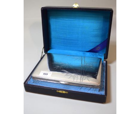Good quality Japanese silver and hardwood lined box with hinged cover, signed K. Uyeda, sterling, in original presentation ca