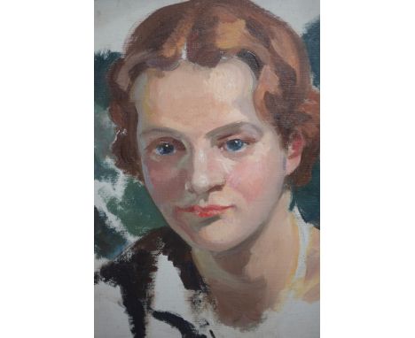 Mid 20th Century oil on canvas board, portrait of a young lady, inscribed on frame plaque ' Wilred G. DeGlenn ', 29 x 23cmSli