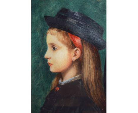 Framed watercolour portrait of a young lady in a black bonnet, signed Henner, 18 x 13cm 