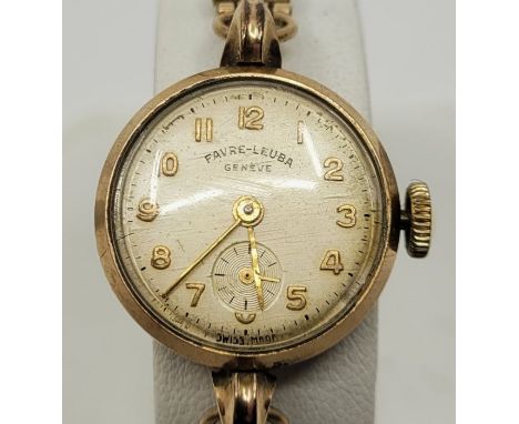 A 9ct. gold Favre-Leuba ladies' bracelet watch, manual movment, having signed circular Arabic numeral dial with subsidiary se