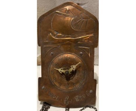 An arts and crafts copper wall clock&nbsp;