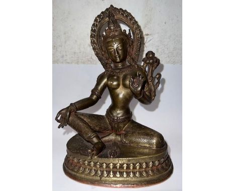 A Sino Tibetan Bronze buddha deity H17cm gilt&nbsp;