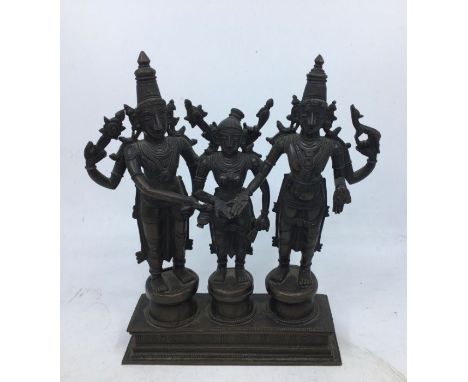An Indian bronze figural group of deities. H:19.2cm (tallest)