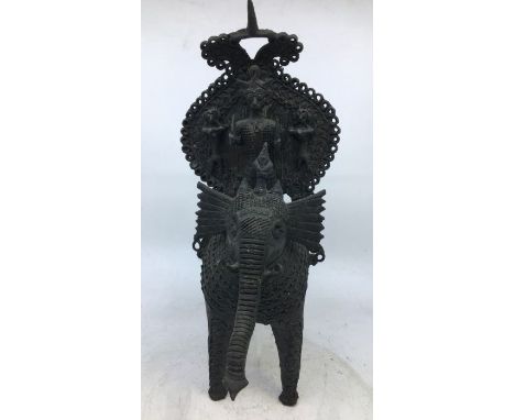 An Indian bronze figure of a man on an elephant. H:30cm (a/f)