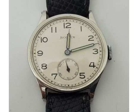A Rolex stainless steel gentleman's wristwatch, c.1935, manual movement, having signed circular Arabic numeral dial with subs