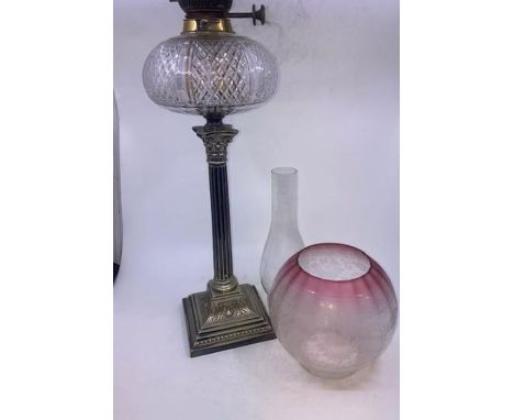 A 19th cent oil lamp with original shade&nbsp;