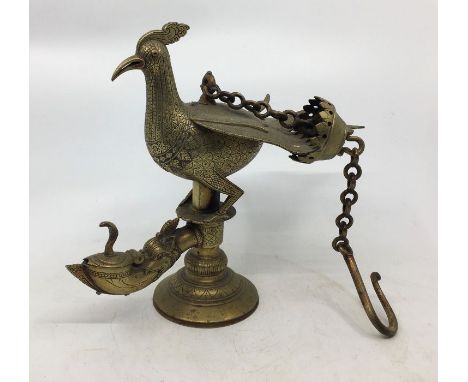 An Indian bronze wall hanging lamp. H:23cm