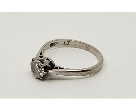 A platinum diamond solitaire ring, claw set round brilliant cut diamond to centre (EDW 0.45 carats), size UK J. (gross weight