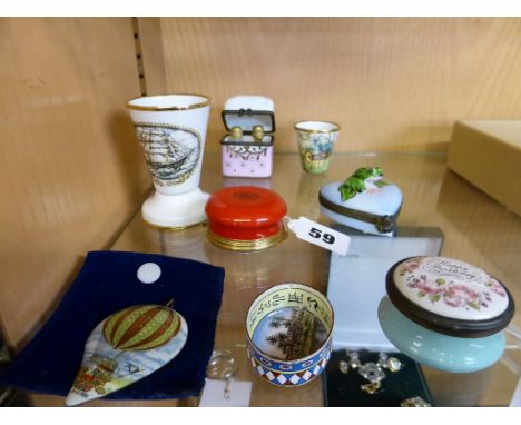 A small group of enamel pill boxesto include a ' Happy Birthday ' Bilston and Battersea enamels pill box by Halcyon Days; Cru