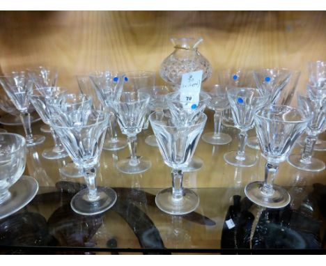 A large collection of vintage Waterford glassto include a Hurricane lamp; eight footed desert bowls; varoius glasses etc ' mo