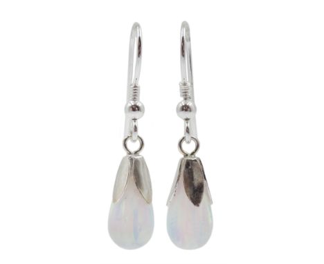 Pair of silver opal pendant earrings, stamped 925 