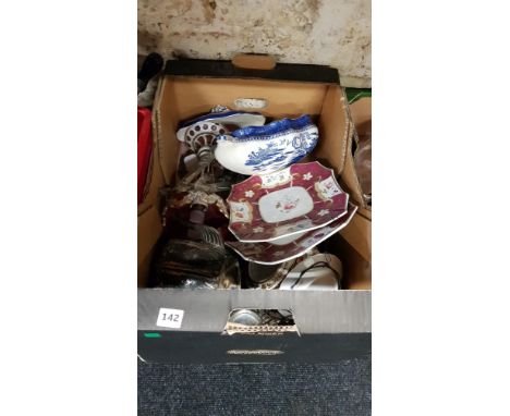 LARGE BOX OF CHINA, LAMP AND EPNS