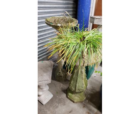 STONE BIRD BATH AND PLANTER ON STAND