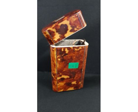 ANTIQUE TORTOISESHELL TRAVEL TEA CADDY WITH ORIGINAL LINING