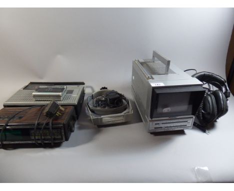 A Tray of Vintage Electronics to Include Contec Radio/TV, Ultra Radio Cassette Recorder, Unicom Alarm Clock Radio etc