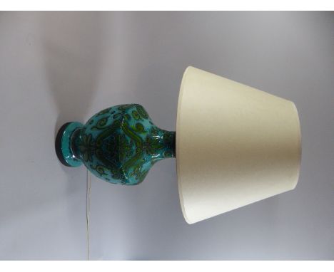 A Large Vintage Glazed Ceramic Vase Shaped Table Lamp with Shade, 74cm High 
