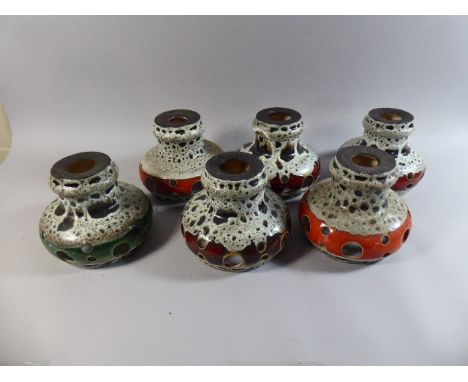 A Set of Six Fat Lava Glazed Ceramic Pierced Lamp Shades 