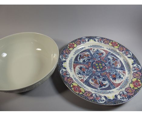 A Large Wedgwood Festivity Pattern Fruit Bowl, Together with a Decorated Ceramic Plaque, 42cm Diameter 