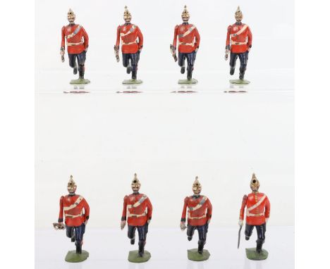Britains set 97, Royal Marine Light Infantry running at the trail with Officer FIRST VERSION white helmets, 'pidgeon chested'