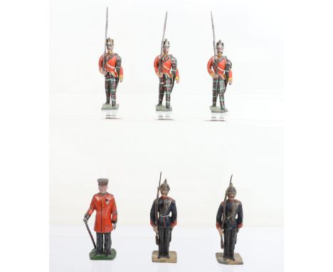 Heyde or similar 56mm size three Highland Light Infantry two Prussian Infantry at attention and a Chelsea Pensioner (Conditio
