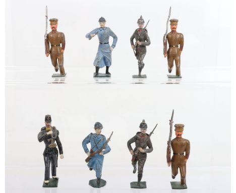 German made 65-70mm size three British with movable arms, two French, two German and one Belgian (Condition Good, one bugle d