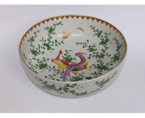 A 19thC Chinese porcelain punch bowl, painted in famille rose European taste ,depicting exotic birds, butterflies & insects –