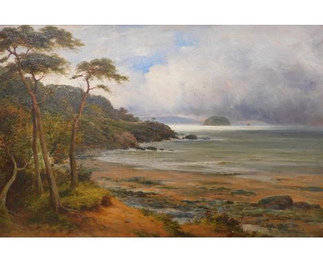 Francis Claridge Turner (1841-1912). Calm seascape, trees before hills and calm seas, oil on canvas, signed and dated (18)96,