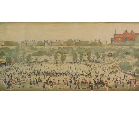 Laurence Stephen Lowry (1887-1976). Peel Park, artist signed print, BCD blind stamp, 1975 Venture Prints, 39cm x 75cm.