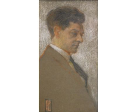 Percy Lloyd (20thC).  Portrait of Walter Potts, crayon and chalk drawing, initialled, 32cm x 16cm, label verso.
