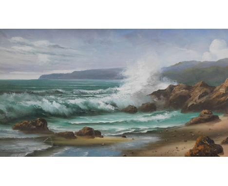 Albert (20thC). Seascape, stormy seas, oil on board, signed, 59cm x 122cm.