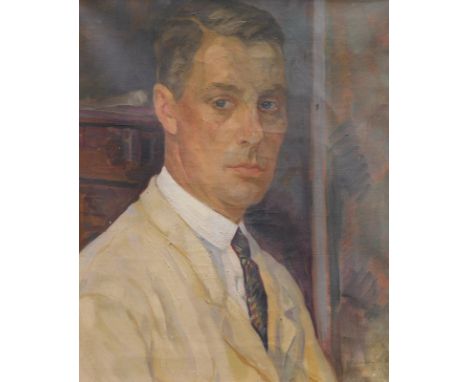 Hans Wedel (1885-1953).  Self portrait of the artist, head and shoulders, with inscription to the lower right hand side, oil 