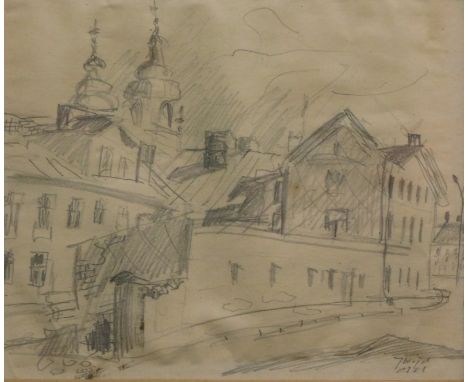 W. I. J. ** (fl.1981). MIBS, buildings, pencil sketch, signed, 20cm x 25cm.