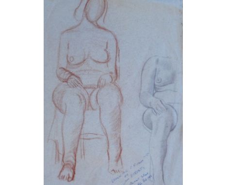 William Roberts (1895-1980). Preliminary sketch of a nude female seated, and another part drawing, crayon and pencil, signed 