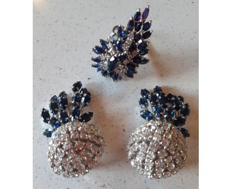 Christian Dior-A pair of 1966 German Henkel &amp; Grosse silver tone clip on earrings with blue and white crystals having a b