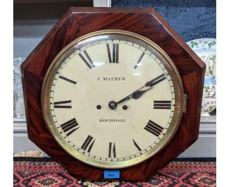 A 19th century mahogany octagonal wall clock with a circular face - J Mathew-Rochdale, with a Roman dialLocation: 