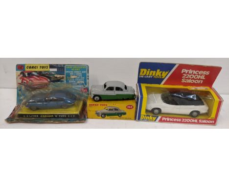 Three boxed Dinky toys to include a 164 Vauxhall Cresta Saloon, 335 Jaguar E Type and a 123 Princess 2200HL SaloonLocation: 