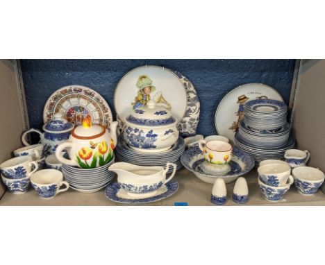 Mixed ceramics to include a Churchill blue and white part dinner service, together with early 20th century wash basin jug, a 