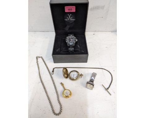 A group of quartz and other watches and watch chains to include a boxed Toy watch professional, with paperwork, a Next watch,