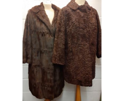 A group of 4 vintage furs to include a dark brown ermine coat 44" chest x 41" long, a Persian lamb swing coat 44"chest x 31"l