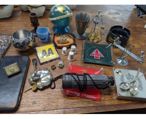 A mixed lot to include two silver teaspoons, mixed metalware vase, and models, a Nat West money box, British Aircraft Corpora