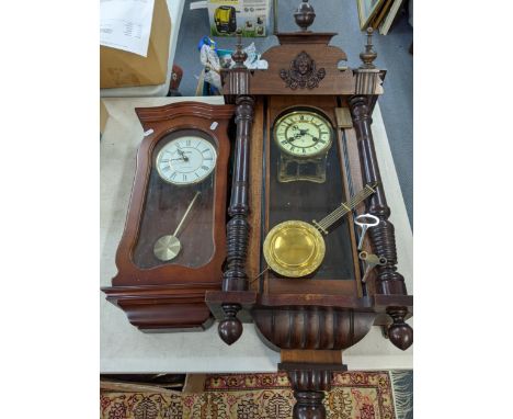 Two wall clocks to include a late Victorian Junghans Vienna wall clock A/F and a modern wall clockLocation: 