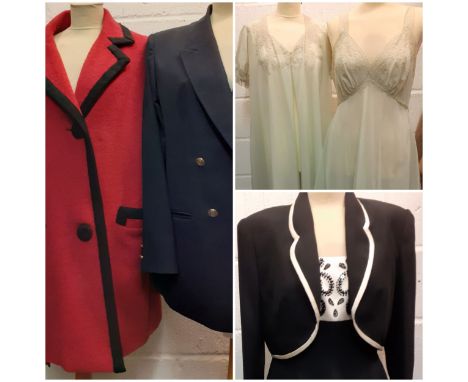 Vintage clothing to include a Dusk for Frank Usher 2 piece outfit comprising a black and white cocktail dress with spaghetti 