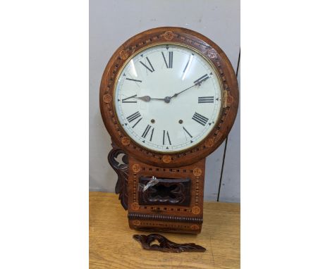 A 19th Century parquetry inlaid drop dial 8 day wall clock Locations: A2M 