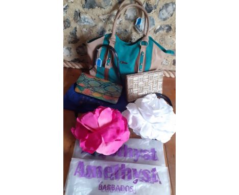 A quantity of modern handbags to include a Solarte green and brown leather handbag, a Russell &amp; Bromley for Stuart Weitzm