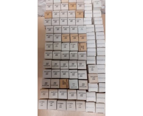 A quantity of 68 Raytheon radio valve electron tubes, all 6088 together with a quantity of CE93258 electron tubes 