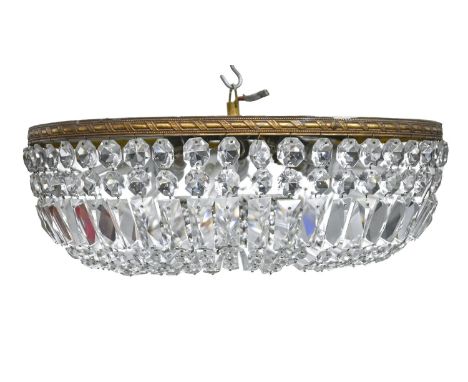 A cut glass and giltmetal pendant chandelier, early 20th c, 49cm diam Two individual glass pendants missing, otherwise comple