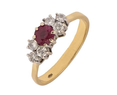 A ruby and diamond ring, in gold, marked 750, 4.g, size N Good condition