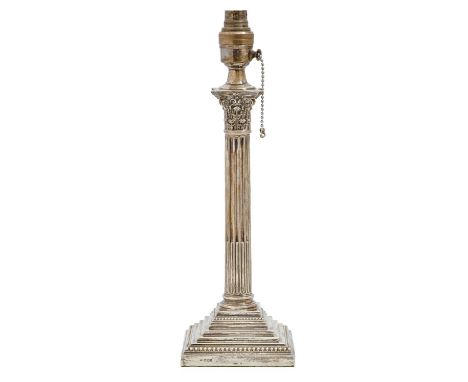 A George V silver column table lamp, 30cm h (excluding fitment), by Frank Cobb & Co Ltd, Sheffield 1926, loaded In its origin
