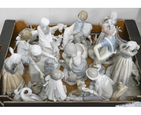 Fifteen Lladro, Royal Copenhagen, Nao and other porcelain figures and models, 30cm h and smaller, printed or incised mark Som